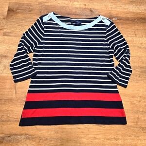 Tommy Hilfiger Navy and Red Striped Blouse Size Large